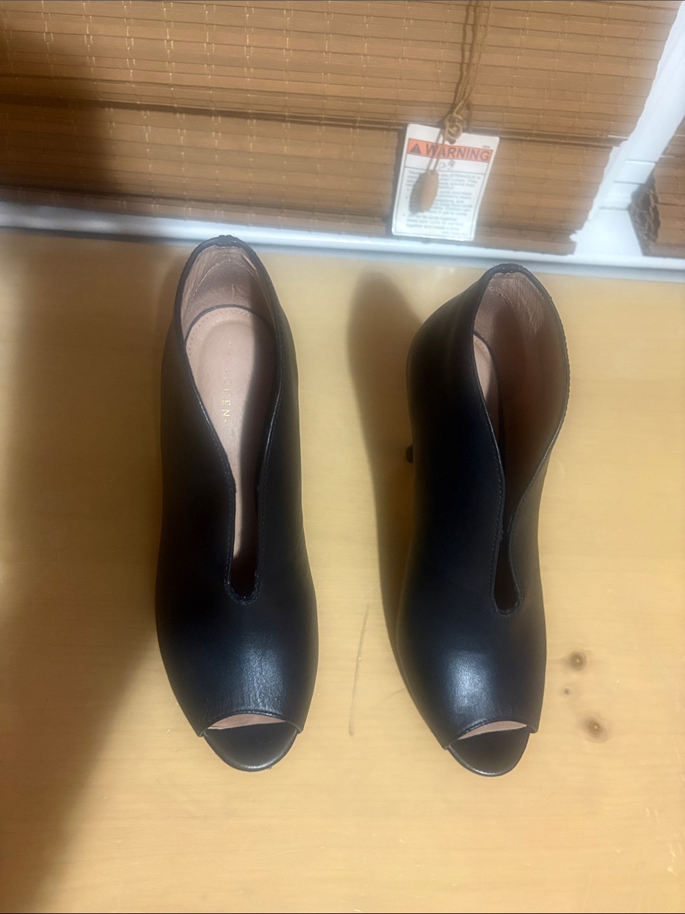 Halogen Black Leather Peep-Toe High Heel Booties
